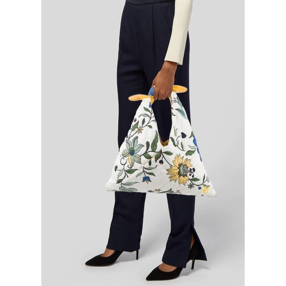 Tory Burch Handbags - Tory Burch Zoe Tie Bag Floral Quilted Padded Hobo Shoulder Bag Yellow White